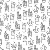 Seamless pattern with cute hand-drawn cacti white background. vector