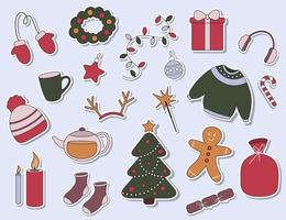 Sticker set with winter and cristmas elements vector