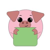 Cute Pig with poster without text in color for congratulation vector