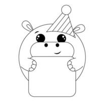 Cute Hippo with poster without text in black and white for congratulation vector