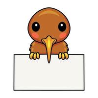 lindo, pequeño, kiwi, pájaro, caricatura, con, muestra en blanco vector