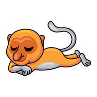 Cute little proboscis monkey cartoon sleeping vector