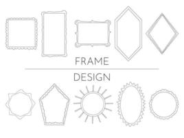 Hand drawn simple frames. Different shapes square, oval, circle, sun, rectangule, rhombus, polyhedron. Borders elements for any purposes. Doodle frames minimalistic design. Vector illustration