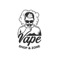 a man with electronic smoke logo. vapor shop logo design template vector