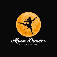 Jumping ballerina dancer with yellow moon background logo design template vector