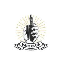 Retro hand holding vapor logo. smoking electronic cigarettes logo design template