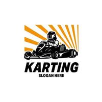 Ilustración de vector de logotipo de emblemas de carreras de kart. kart racer con plantilla de diseño de logotipo de casco