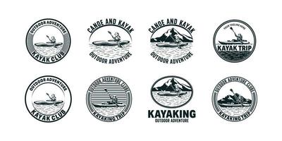 Collection of Retro vintage mountain, rafting, kayaking, paddling, canoeing camp logo, labels and badges vector