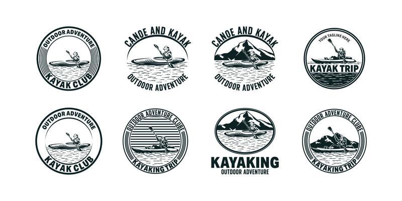 Collection of Retro vintage mountain, rafting, kayaking, paddling, canoeing camp logo, labels and badges