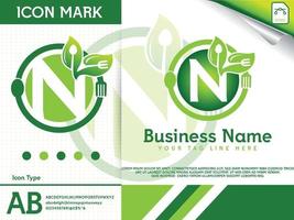 Spoon and fork restaurant letter N logo template vector