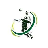 diseño de logotipo de ilustración de salto de bádminton. plantilla de diseño de logotipo de jugador de bádminton apasionado moderno en acción vector