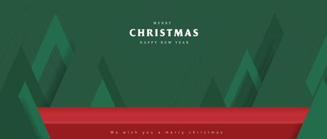 Christmas banner studio table room product display with copy space and christmas tree abstract background vector