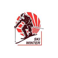 Mountain Skiing Logo. Extreme winter sport logo Design Template vector