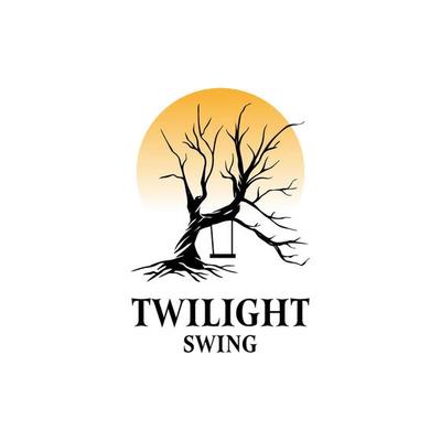 Dry tree with swing logo. horror playground logo design template