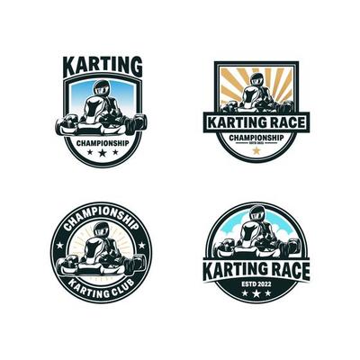 Kart Racing Emblems Logo Vector illustration. Kart racer with helmet logo design template