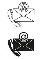 vector de diseño plano de icono de soporte de contacto en blanco y negro. icono de correo electrónico y teléfono