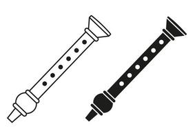 vector de diseño plano de icono de flauta en blanco y negro