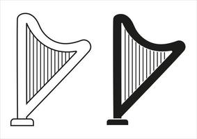 Black And White Harp Icon Flat Design Vector