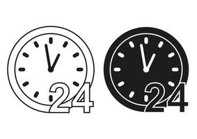 Black And White Custom Service Support 24 Hours Icon Flat Design Vector