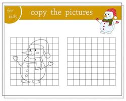 Copy the picture, educational games for kids, cartoon snowman. vector illustration.