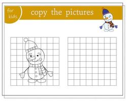copia la imagen, juegos educativos para niños, muñeco de nieve de dibujos animados. ilustración vectorial vector