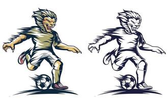 the lion playing football vector illustration 2 color version isolated