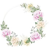 Watercolor Floral Wreath With Beautiful Flower Decoration For Wedding Or Greeting Cards Composition vector