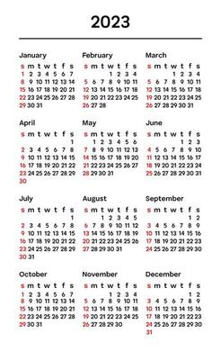 Simple concise calendar for 2023. 12 months. Week start Sunday. Corporate design planner template. Vertical calendar. Vector illustration