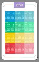 Rainbow Pocket or wall Vertical calendar for 2023. 12 months. Week start Sunday. Corporate design planner template. Color Vector illustration