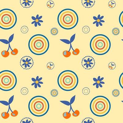 Groovy seamless patterns with cherry and dots. Vector backgrounds in trendy retro trippy style. Hippie 60s, 70s style. Design for fashion , fabric, textile, wallpaper, cover.