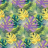 patrón natural tropical sin costuras de hojas exóticas. fondo floral vectorial. hermoso estampado completo con plantas exóticas dibujadas a mano. Diseño botánico de trajes de baño. vector