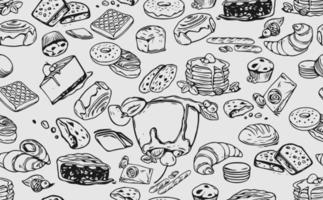 Vector bakery retro seamless pattern. Vintage Illustration. Sketch