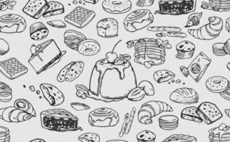 Vector bakery retro seamless pattern. Vintage Illustration. Sketch