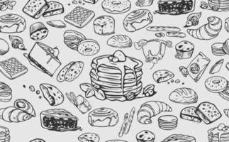 Vector bakery retro seamless pattern. Vintage Illustration. Sketch