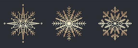 Set of decorative gold snowflakes ornament vector