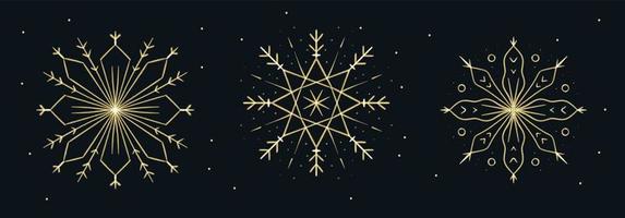 Set of brushstroke hand drawn Gold Snowflakes for Christmas design. Winter Holidays isolated elements vector