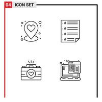 Set of 4 Vector Filledline Flat Colors on Grid for heart cam bars four images Editable Vector Design Elements