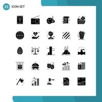 Group of 25 Modern Solid Glyphs Set for folder notepad radio notebook edit Editable Vector Design Elements