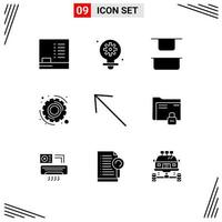 conjunto de 9 iconos de interfaz de usuario modernos signos de símbolos para carpeta arriba configuración izquierda elementos de diseño vectorial editables vector