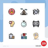 Group of 9 Filledline Flat Colors Signs and Symbols for clock lead food influence engagement Editable Vector Design Elements