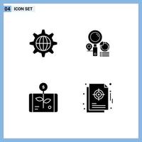 Pack of 4 creative Solid Glyphs of security economy internet finder report Editable Vector Design Elements