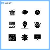 Group of 9 Solid Glyphs Signs and Symbols for pin gps arrow training lecture Editable Vector Design Elements