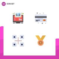 Pack of 4 Modern Flat Icons Signs and Symbols for Web Print Media such as learning debit webinar card fish Editable Vector Design Elements