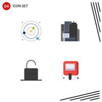 4 iconos planos universales establecidos para aplicaciones web y móviles órbita candado sistema solar edificio seguridad elementos de diseño vectorial editables vector