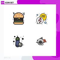 4 Thematic Vector Filledline Flat Colors and Editable Symbols of burger vegetable chat text building Editable Vector Design Elements