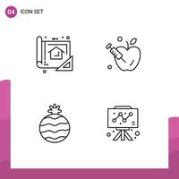 4 User Interface Line Pack of modern Signs and Symbols of plan pineapple planning gravity business Editable Vector Design Elements