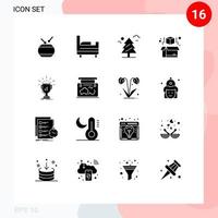 Pack of 16 Modern Solid Glyphs Signs and Symbols for Web Print Media such as first win weald trophy printing Editable Vector Design Elements