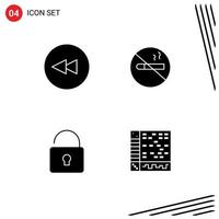 4 User Interface Solid Glyph Pack of modern Signs and Symbols of backward security smoking health application Editable Vector Design Elements