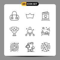 9 Black Icon Pack Outline Symbols Signs for Responsive designs on white background 9 Icons Set Creative Black Icon vector background