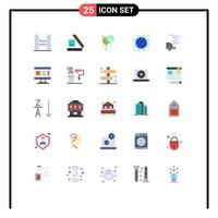 25 Universal Flat Color Signs Symbols of emission automobile fly labour gear Editable Vector Design Elements